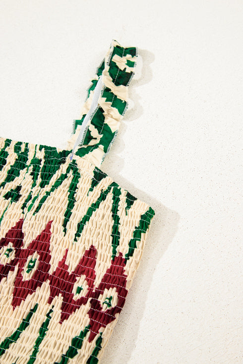 Desert Mirage Aztec Print Shirred Bodice A Line Maxi Dress