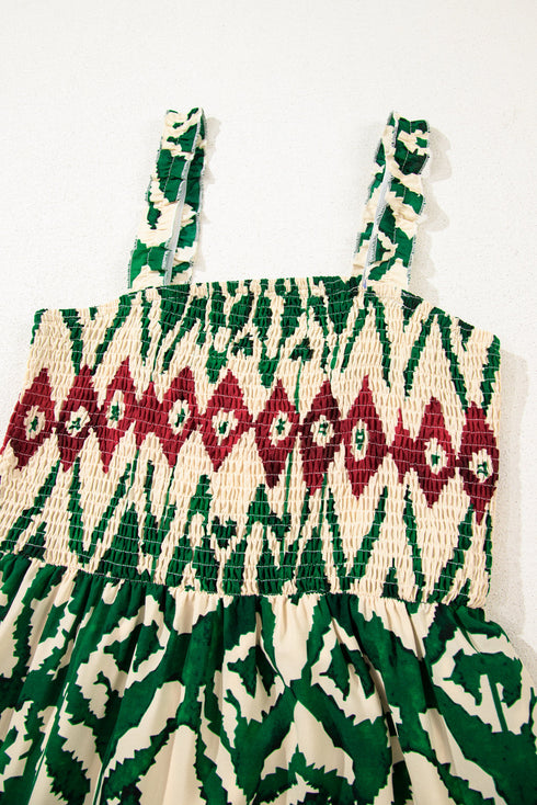 Desert Mirage Aztec Print Shirred Bodice A Line Maxi Dress