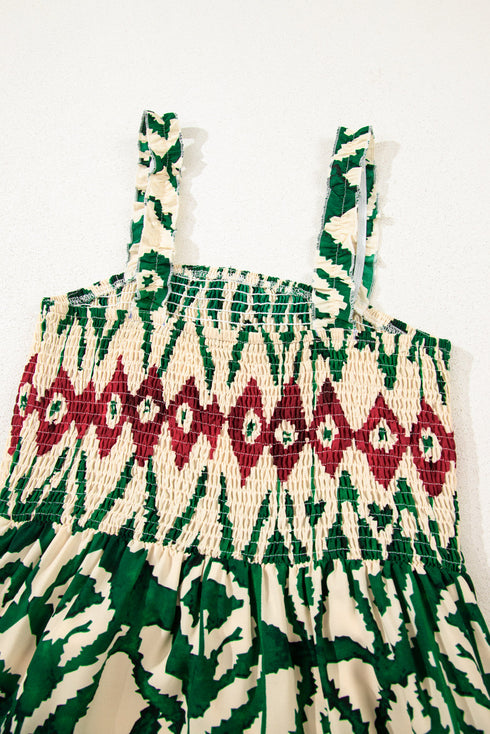 Desert Mirage Aztec Print Shirred Bodice A Line Maxi Dress