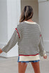 Striped Ribbed Trim Drop Shoulder Oversized Sweater