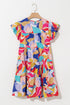 Abstract Print Ruffled Flutter Sleeve A-Line Mini Dress