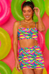 Abstract Pattern Square Neck Skirted Two Piece Swimsuit
