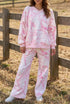 Abstract Plant Print Long Sleeve V Neck Wide Leg Pants Set