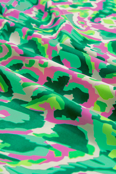 Abstract Print Ruffle Flutter Sleeve Tie Neck Blouse