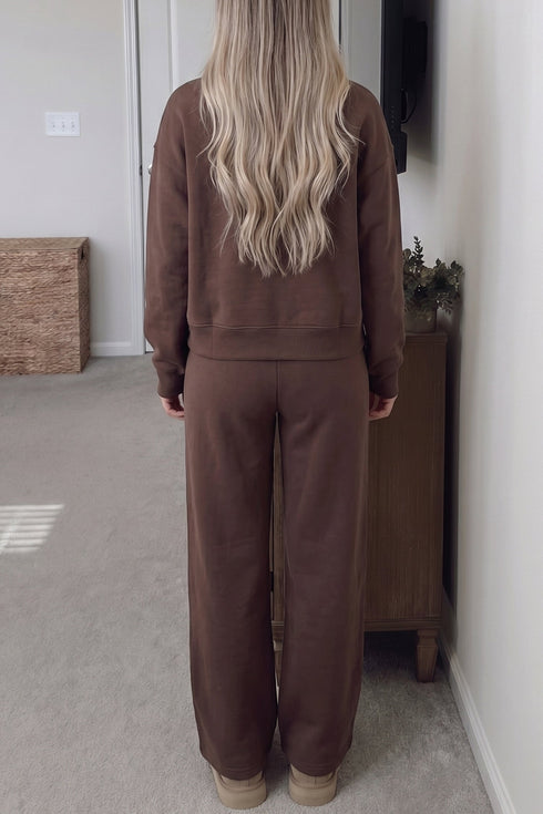 Piping Trim Mock Neck Pullover Drawstring Pant Set
