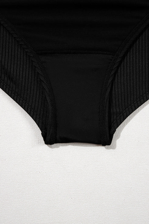 Ribbed Textured Scalloped Trim Swim Dress Swimwear