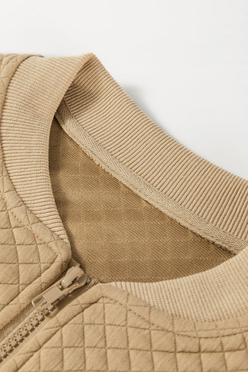 Geometric Textured Pattern Baseball Collar Jacket