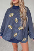 Sequin Rugby Print Striped Mock Neck Sweatshirt