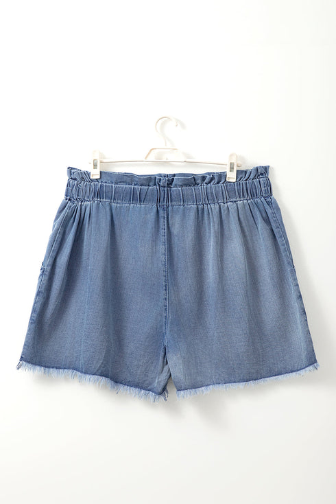 High Waist Lace Up Raw Hem Plus Size Denim Shorts