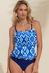 Geometric Ikat Ruffle Trim Strap Tankini Top