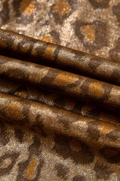 Metallic Leopard Print Dolman Sleeve Button Down Shirt