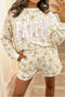 Floral Print Faith Letter Graphic Long Sleeve Top Shorts Two Piece Set