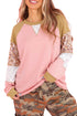 Floral Waffle Mixed Patchwork Long Sleeve Top