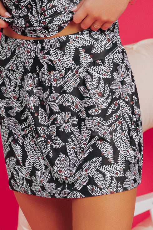 Abstract Leaf Print Halter Ring Mini Dress