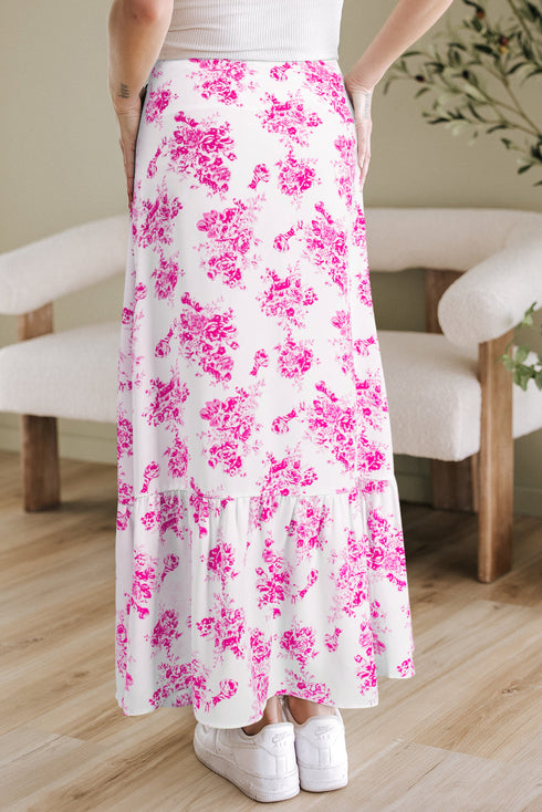 Bohemian Floral Print High Waist Ruffle Split Maxi Skirt