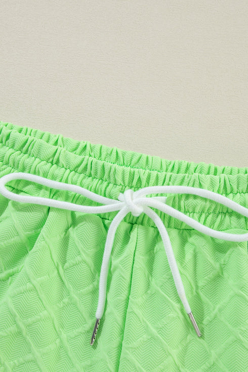 Textured Checkered Tee And Drawstring Short Sets