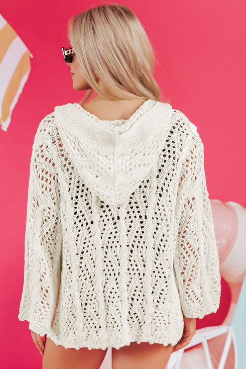 Open Knit Texture Long Sleeve Resort Cover Up Cardigan