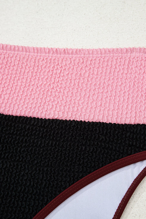 Textured Crinkle Scoop Neck High Waist Bikini Set