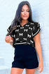Diamond Bow Print Half Zip Flutter Sleeve Sweater