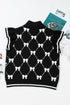 Diamond Bow Print Half Zip Flutter Sleeve Sweater