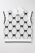 Diamond Bow Print Half Zip Flutter Sleeve Sweater