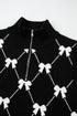 Diamond Bow Print Half Zip Flutter Sleeve Sweater