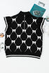 Diamond Bow Print Half Zip Flutter Sleeve Sweater