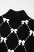 Diamond Bow Print Half Zip Flutter Sleeve Sweater