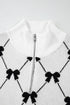 Diamond Bow Print Half Zip Flutter Sleeve Sweater