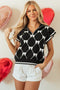 Diamond Bow Print Half Zip Flutter Sleeve Sweater