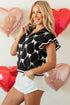 Diamond Bow Print Half Zip Flutter Sleeve Sweater