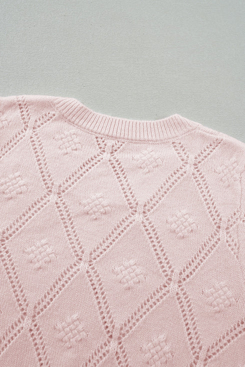 Diamond Pointelle Knit Balloon Sleeve Sweater