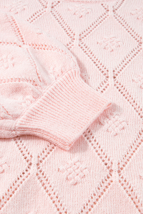Diamond Pointelle Knit Balloon Sleeve Sweater