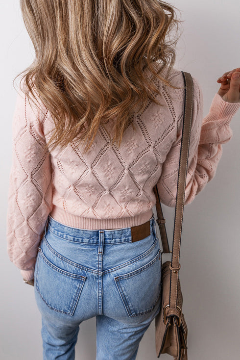 Diamond Pointelle Knit Balloon Sleeve Sweater