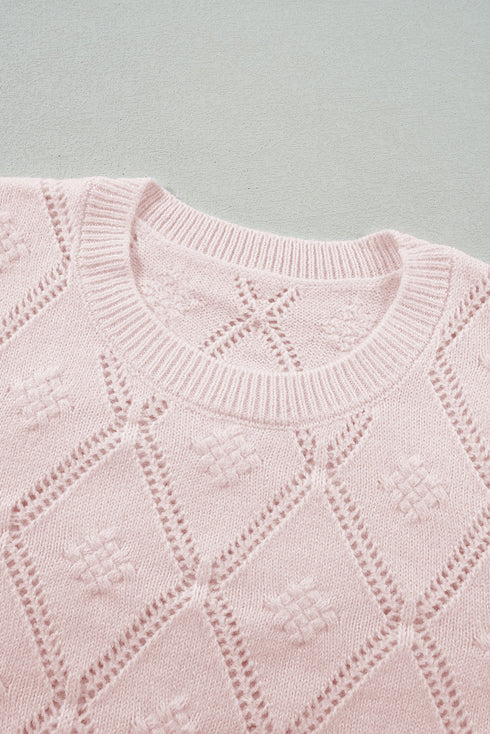 Diamond Pointelle Knit Balloon Sleeve Sweater