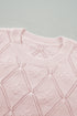 Diamond Pointelle Knit Balloon Sleeve Sweater