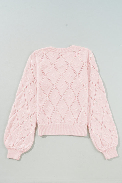 Diamond Pointelle Knit Balloon Sleeve Sweater