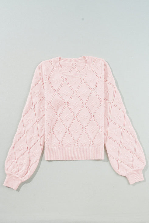 Diamond Pointelle Knit Balloon Sleeve Sweater
