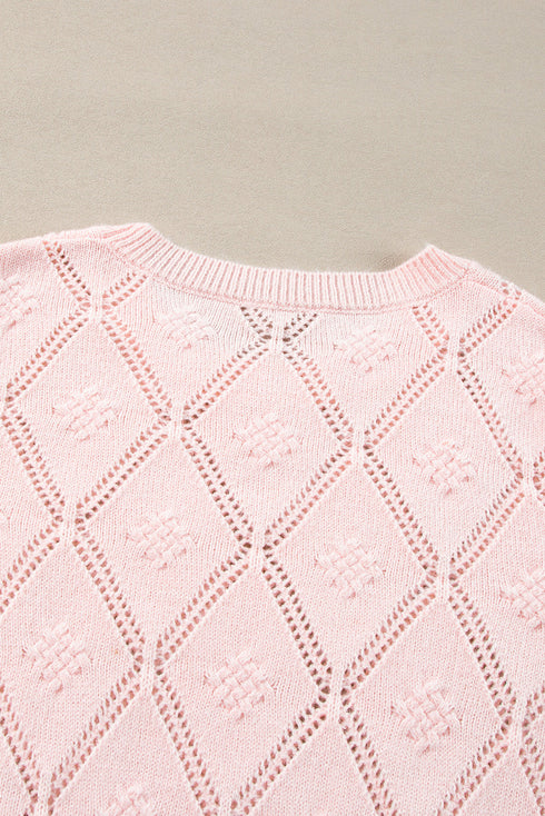 Diamond Pointelle Knit Balloon Sleeve Sweater