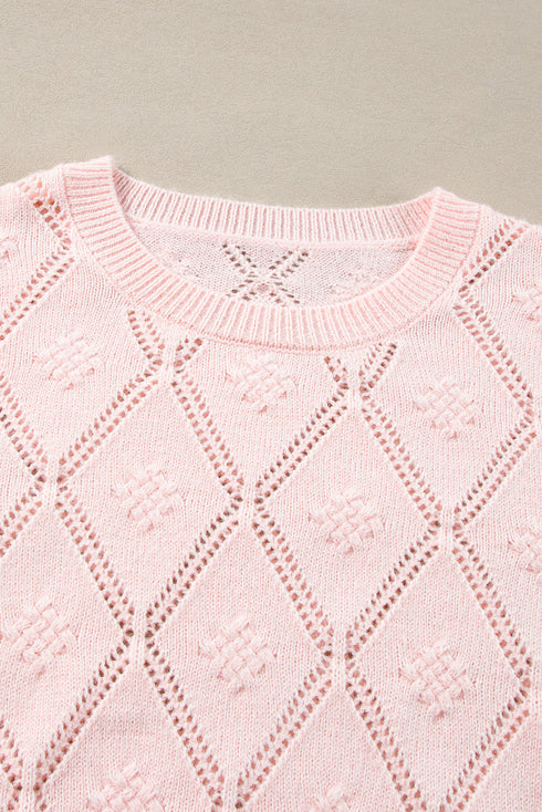 Diamond Pointelle Knit Balloon Sleeve Sweater
