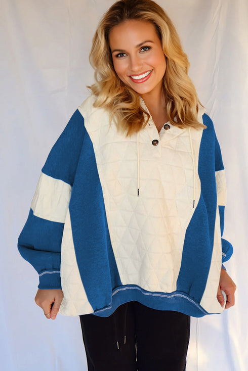 Diamond Quilted Mixed Texture Button Front Hoodie