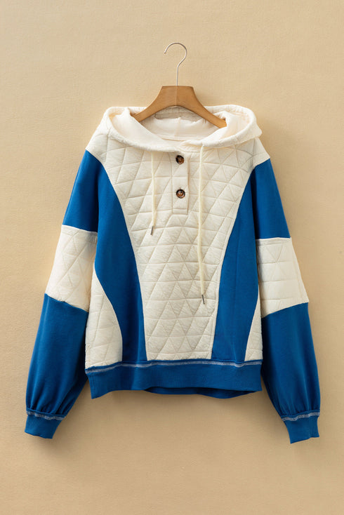 Diamond Quilted Mixed Texture Button Front Hoodie