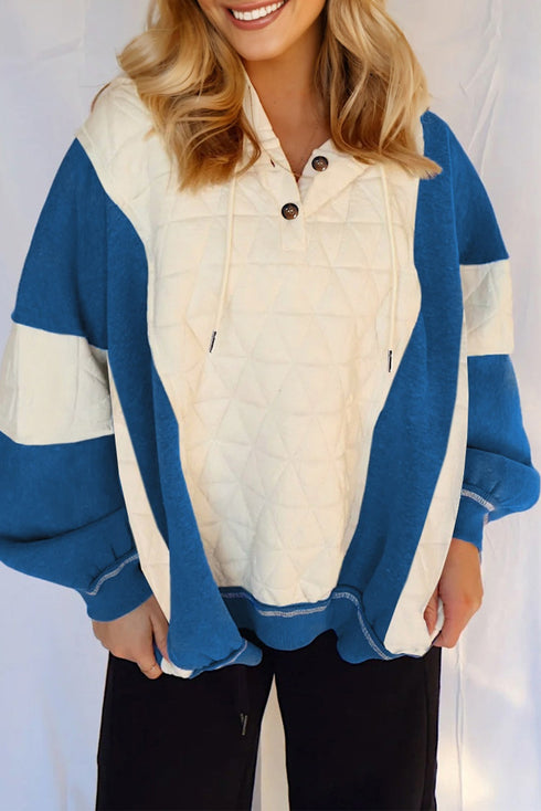 Diamond Quilted Mixed Texture Button Front Hoodie