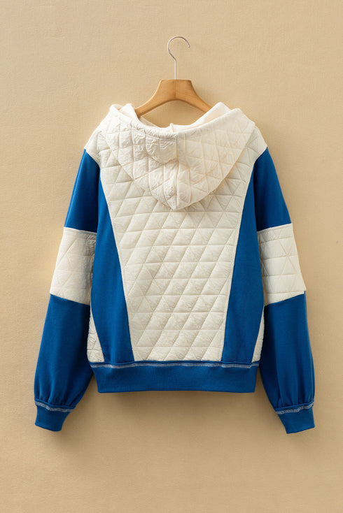 Diamond Quilted Mixed Texture Button Front Hoodie