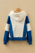 Diamond Quilted Mixed Texture Button Front Hoodie