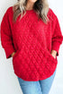 Diamond Quilted Pocket Front Three Quarter Sleeve Pullover Top