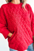 Diamond Quilted Pocket Front Three Quarter Sleeve Pullover Top