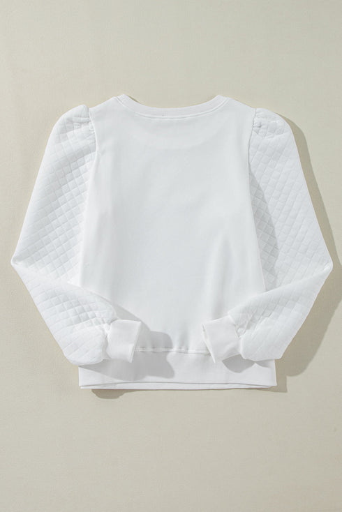 Diamond Quilted Puff Sleeve Crew Neck Sweatshirt
