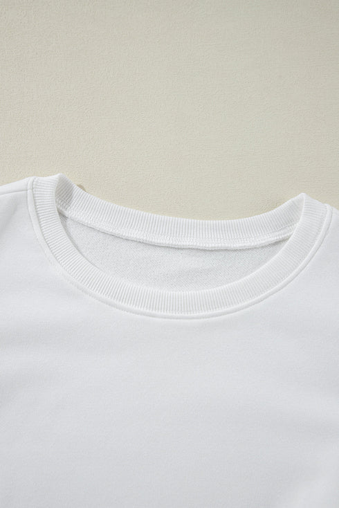 Diamond Quilted Puff Sleeve Crew Neck Sweatshirt