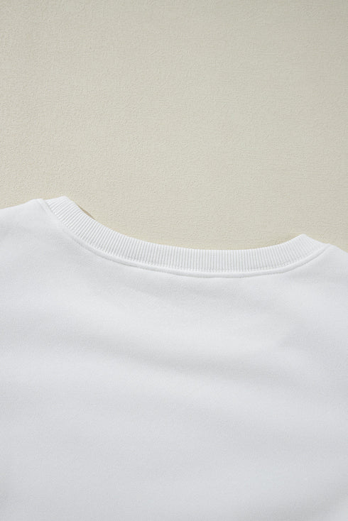 Diamond Quilted Puff Sleeve Crew Neck Sweatshirt